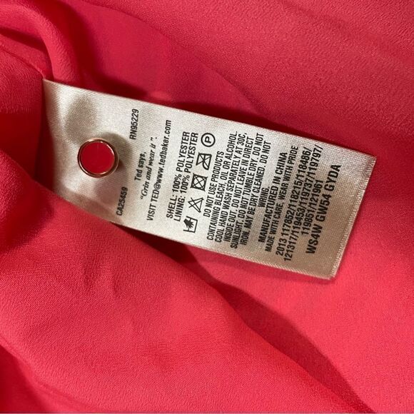 Ted Baker Women Gyda Blouse Sz 1 US 4 Neon Coral Pink Pleated Chiffon 3/4 Sleeve - Picture 14 of 16